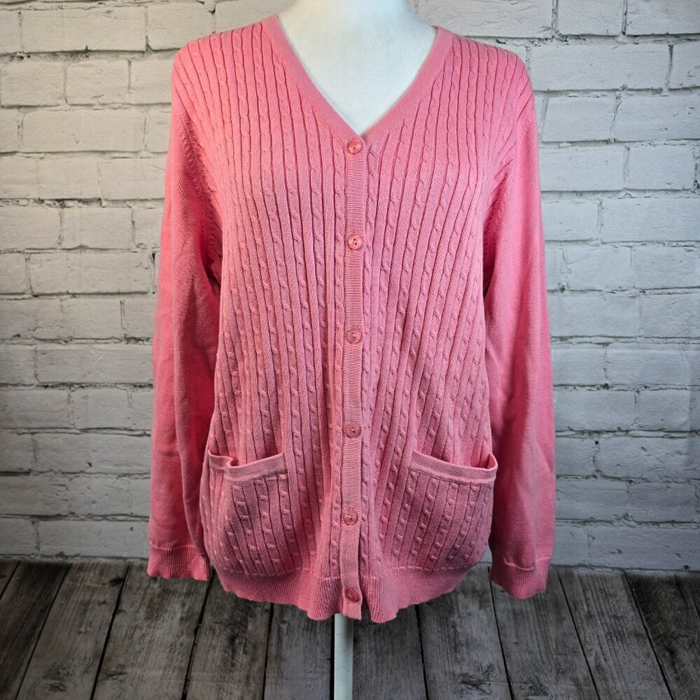 ALLISON DALEY BUTTON FRONT PINK CARDIGAN WITH FRONT POCKETS WOMENS SIZE LARGE